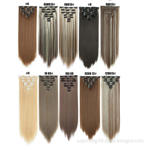 stight and curly long clip in hair extension crochet braiding Synthetic Hair Extensions 7 Pieces Clip In synthetic hair chignon